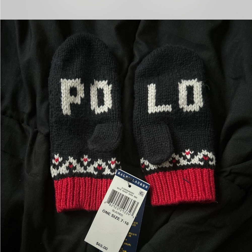 Ralph Lauren Black and Red Knit Mittens